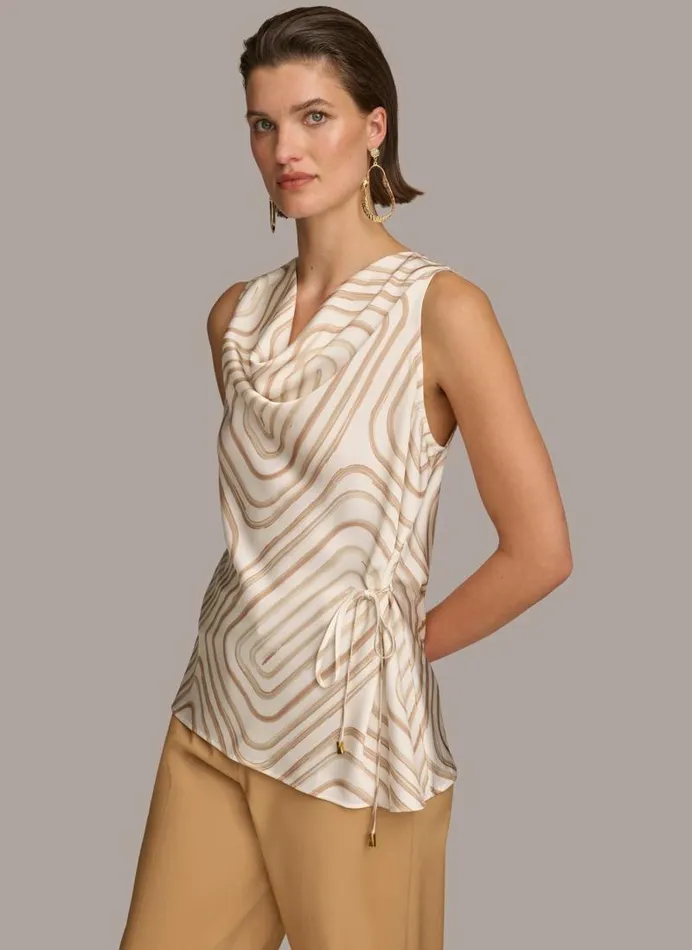 Women PRINT DRAPE NECK TOP Creamfawn Multi Donna Karan New York Sweaters And Tops Women PRINT DRAPE NECK TOP Creamfawn Multi Donna Karan New York Sweaters And Tops