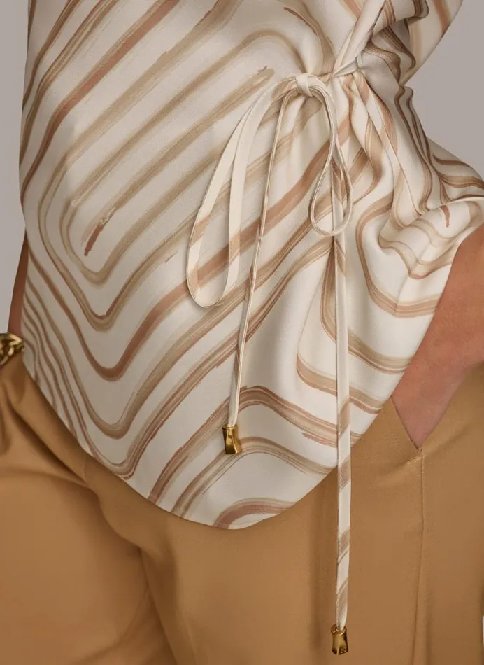 Women PRINT DRAPE NECK TOP Creamfawn Multi Donna Karan New York Sweaters And Tops Women PRINT DRAPE NECK TOP Creamfawn Multi Donna Karan New York Sweaters And Tops