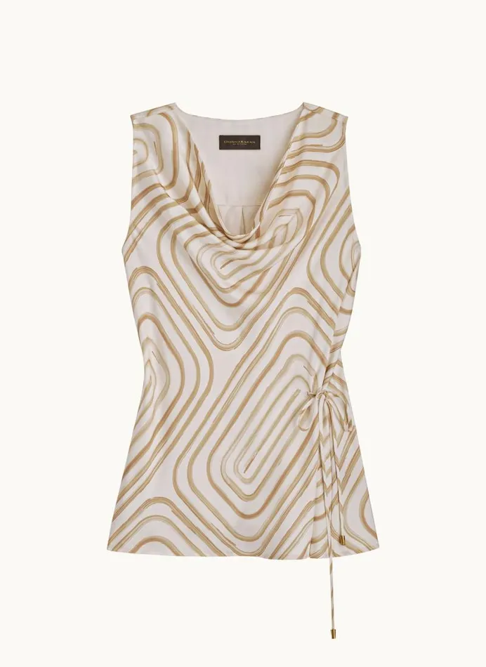 Women PRINT DRAPE NECK TOP Creamfawn Multi Donna Karan New York Sweaters And Tops Women PRINT DRAPE NECK TOP Creamfawn Multi Donna Karan New York Sweaters And Tops
