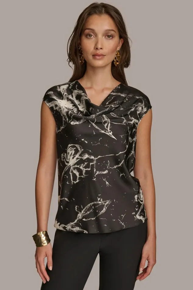 Women PRINTED SLEEVELESS COWL NECK BLOUSE Black Donna Karan New York Sweaters And Tops Women PRINTED SLEEVELESS COWL NECK BLOUSE Black Donna Karan New York Sweaters And Tops