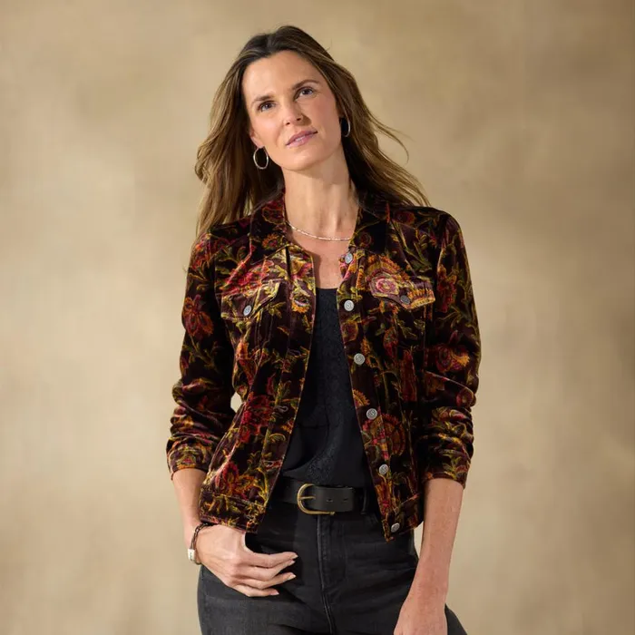 Women Printed Wren Velvet Jacket Petite Floral Sundance Catalog Petite Styles