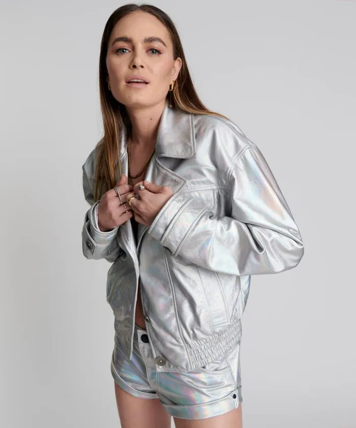Women REVENGE METALLIC LEATHER BOMBER JACKET One Teaspoon Jackets