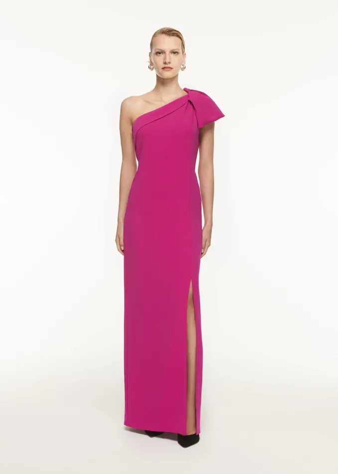 Women Roland Mouret Clothing Asymmetric Bow Stretch Cady Maxi Dress