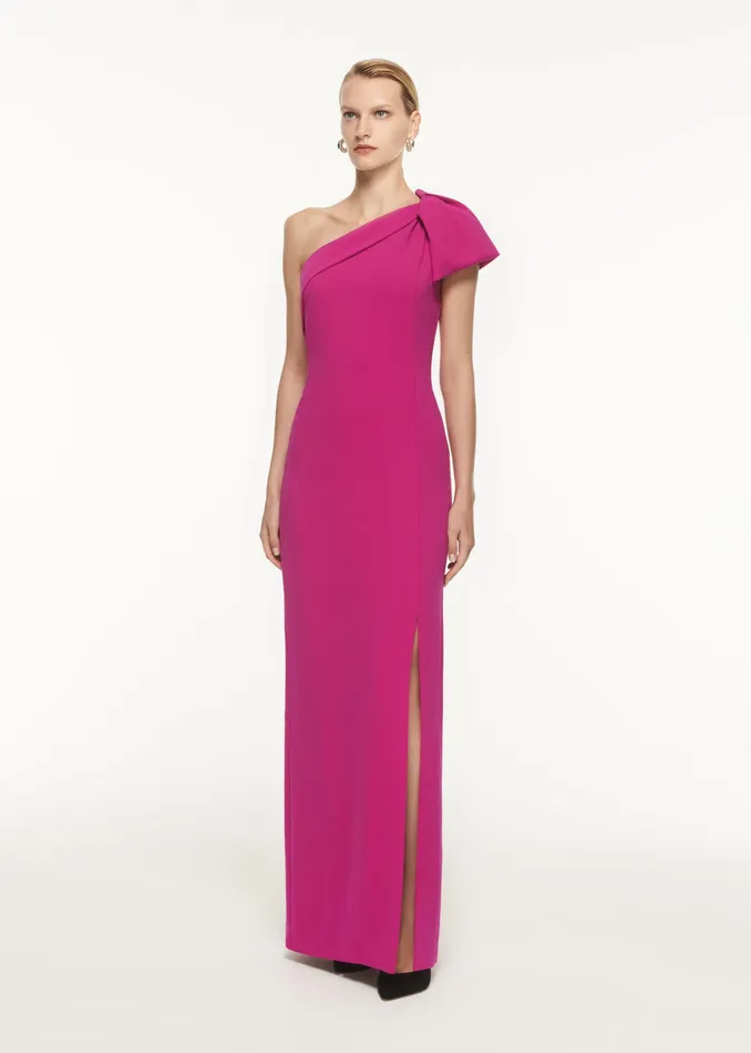 Women Roland Mouret Clothing Asymmetric Bow Stretch Cady Maxi Dress