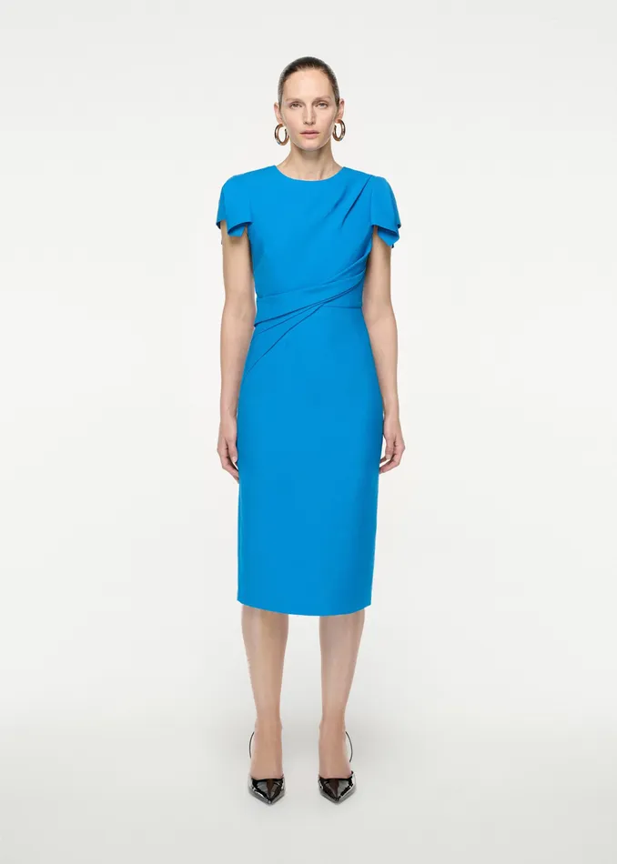 Women Roland Mouret Clothing Cap Sleeve Silk Wool Midi Dress