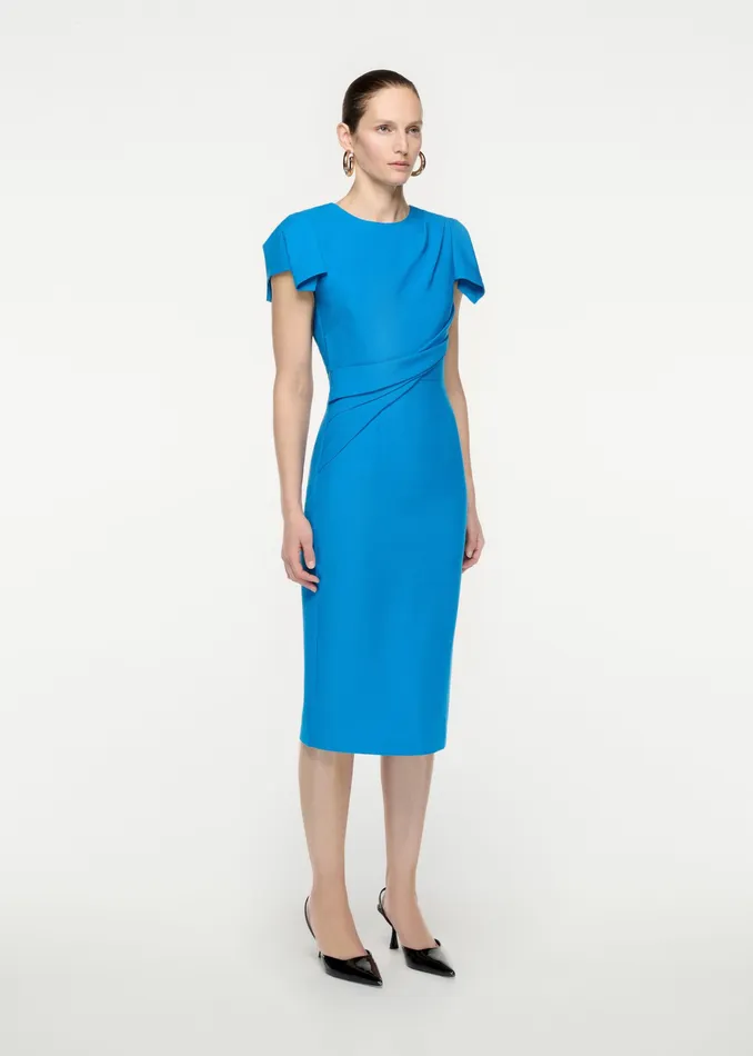 Women Roland Mouret Clothing Cap Sleeve Silk Wool Midi Dress