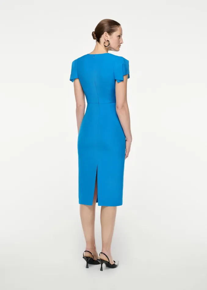 Women Roland Mouret Clothing Cap Sleeve Silk Wool Midi Dress