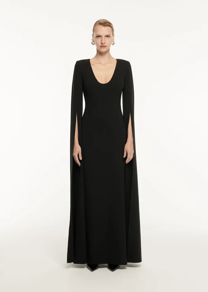 Women Roland Mouret Clothing Cape Sleeve Stretch Cady Maxi Dress