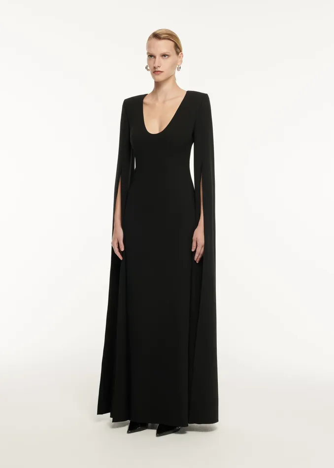 Women Roland Mouret Clothing Cape Sleeve Stretch Cady Maxi Dress