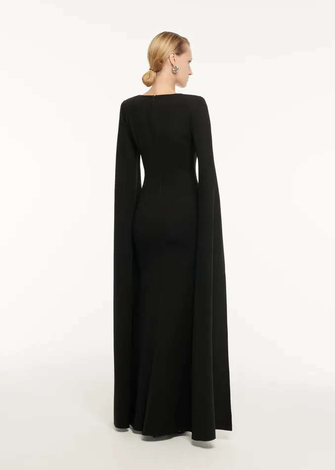 Women Roland Mouret Clothing Cape Sleeve Stretch Cady Maxi Dress