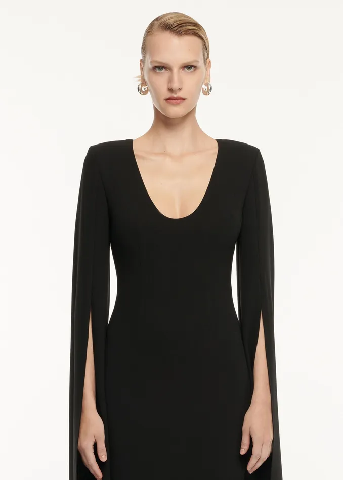 Women Roland Mouret Clothing Cape Sleeve Stretch Cady Maxi Dress