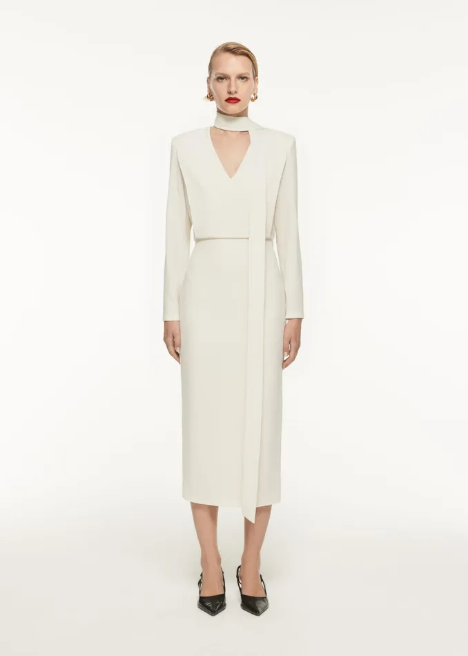 Women Roland Mouret Clothing Long Sleeve Blouson Detail Midi Dress