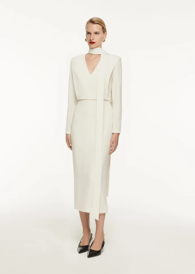 Women Roland Mouret Clothing Long Sleeve Blouson Detail Midi Dress