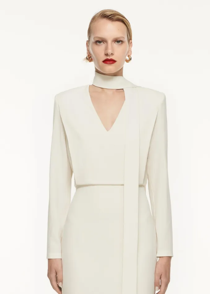 Women Roland Mouret Clothing Long Sleeve Blouson Detail Midi Dress