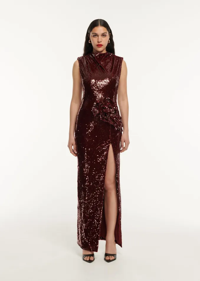 Women Roland Mouret Clothing Sequin Drape Maxi Dress
