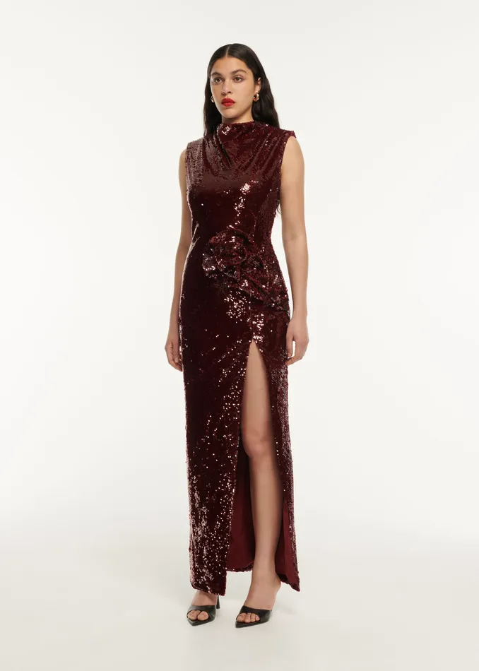Women Roland Mouret Clothing Sequin Drape Maxi Dress