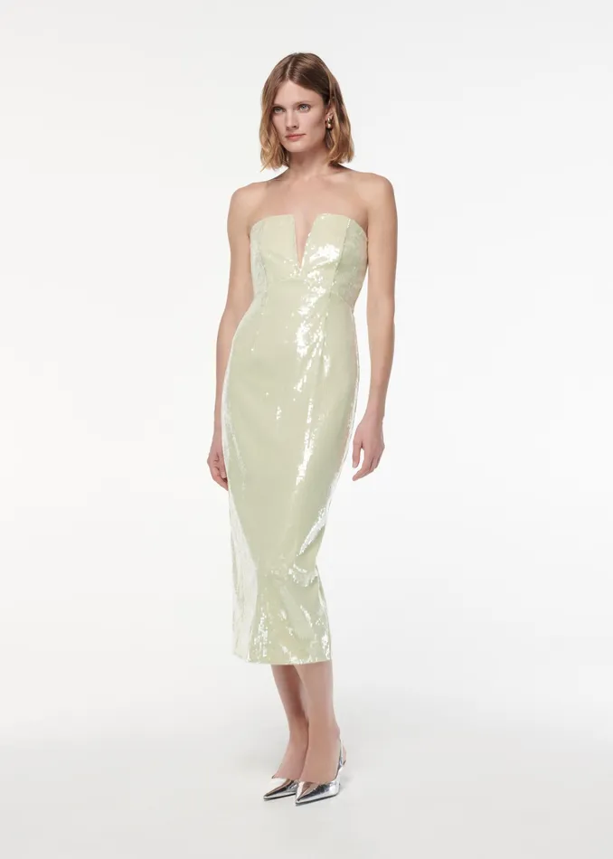 Women Roland Mouret Clothing Strapless V Neck Sequin Midi Dress
