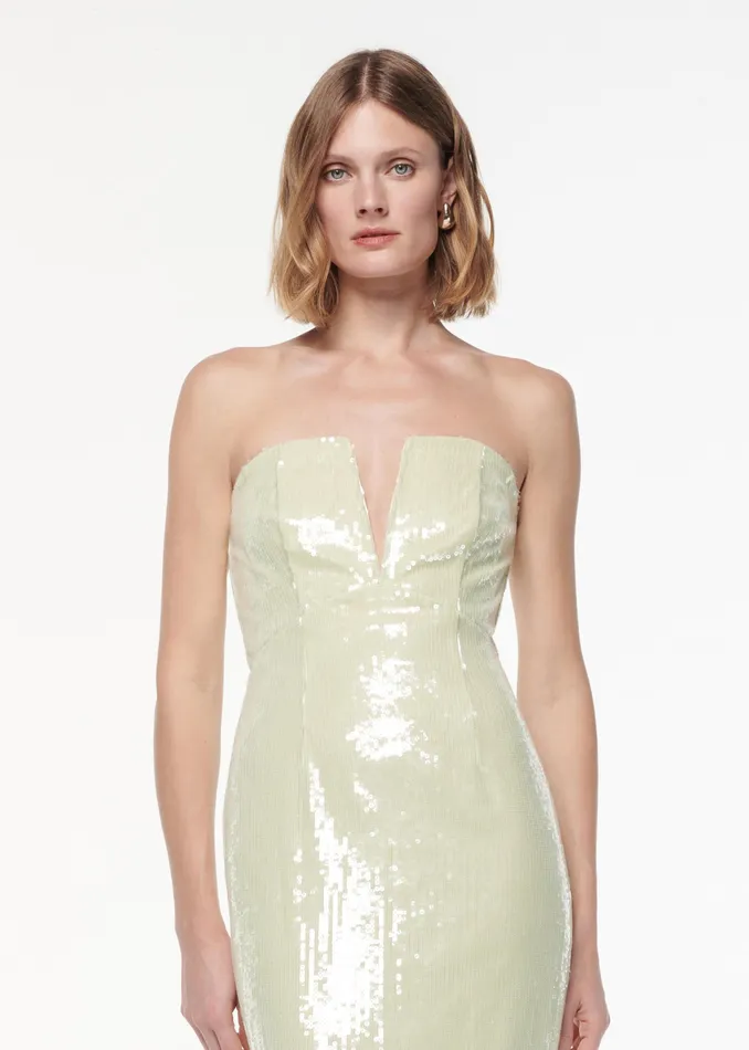 Women Roland Mouret Clothing Strapless V Neck Sequin Midi Dress