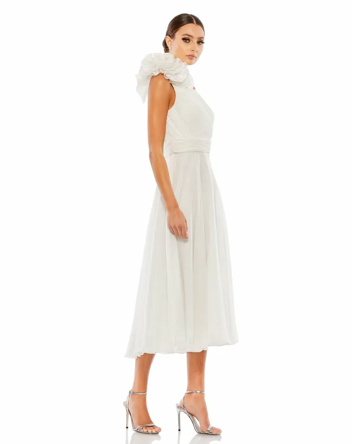 Women Rosette One Shoulder Tea Length Dress White Cocktail Dresses Mac Duggal Women Rosette One Shoulder Tea Length Dress White Cocktail Dresses Mac Duggal