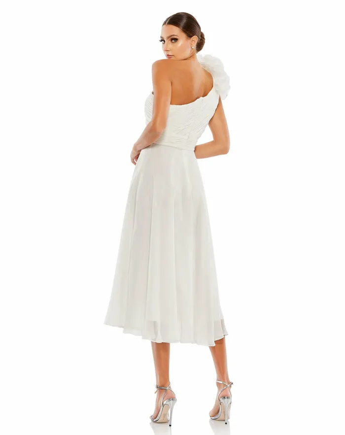 Women Rosette One Shoulder Tea Length Dress White Cocktail Dresses Mac Duggal Women Rosette One Shoulder Tea Length Dress White Cocktail Dresses Mac Duggal