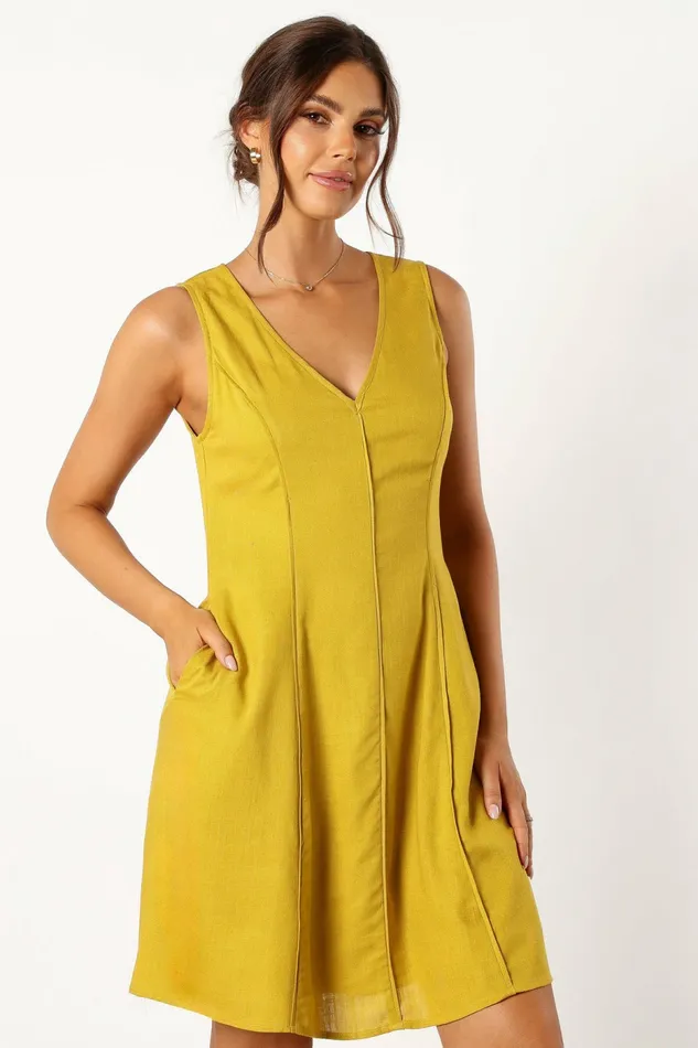 Women Rubes Mini Dress Mustard Linen Dresses Petal and Pup