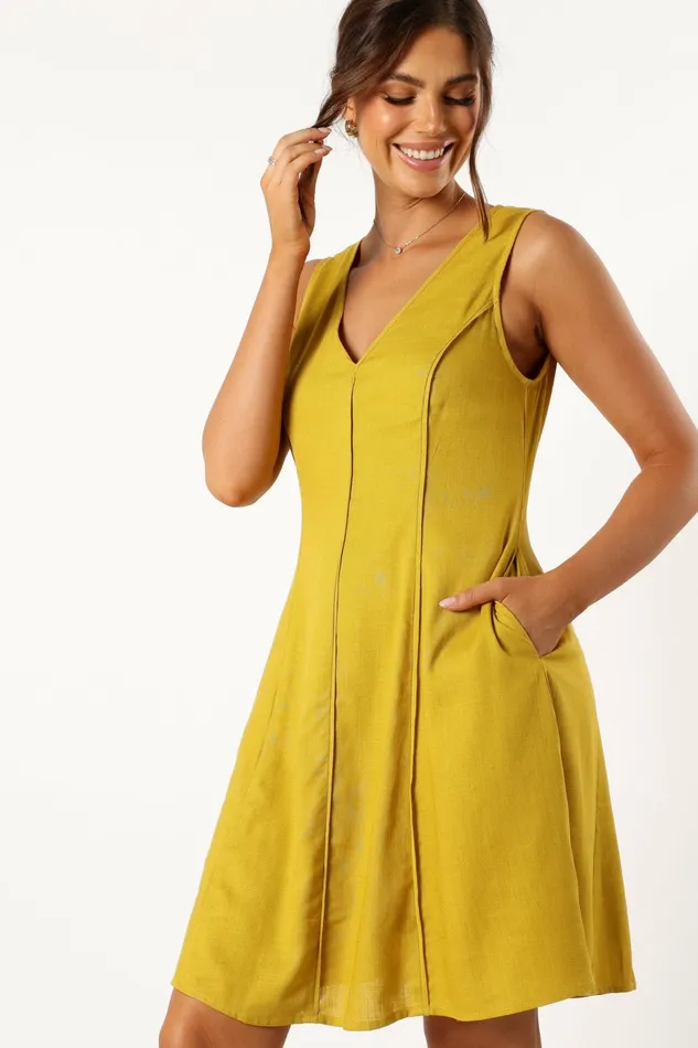 Women Rubes Mini Dress Mustard Linen Dresses Petal and Pup