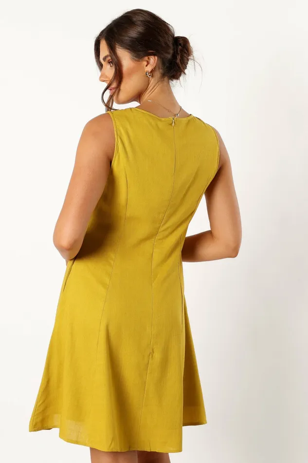 Women Rubes Mini Dress Mustard Linen Dresses Petal and Pup