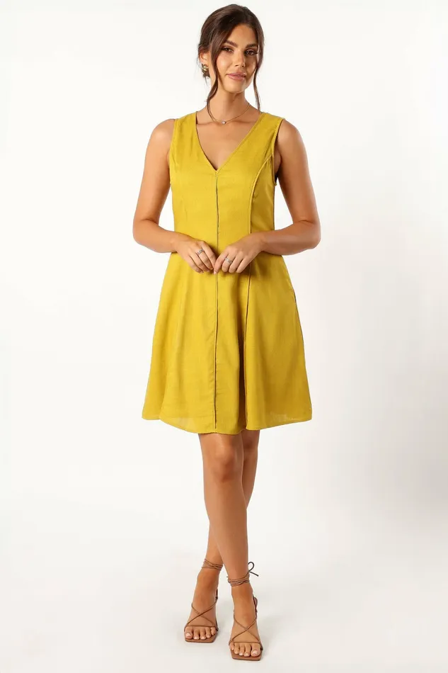 Women Rubes Mini Dress Mustard Linen Dresses Petal and Pup