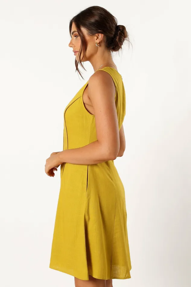 Women Rubes Mini Dress Mustard Linen Dresses Petal and Pup