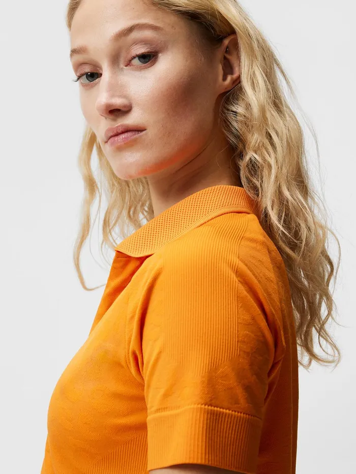 Women Sadine Seamless Polo Russet Orange JLindeberg Polo Shirts Women Sadine Seamless Polo Russet Orange JLindeberg Polo Shirts
