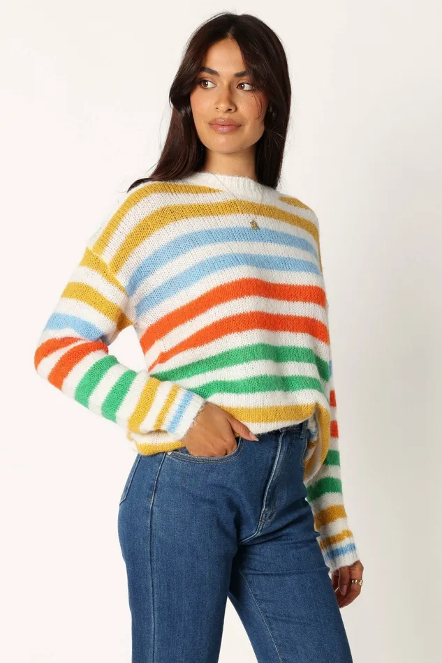 Women Sasha Multi Stripe Crewneck Knit Sweater Multi Sweaters Petal and Pup