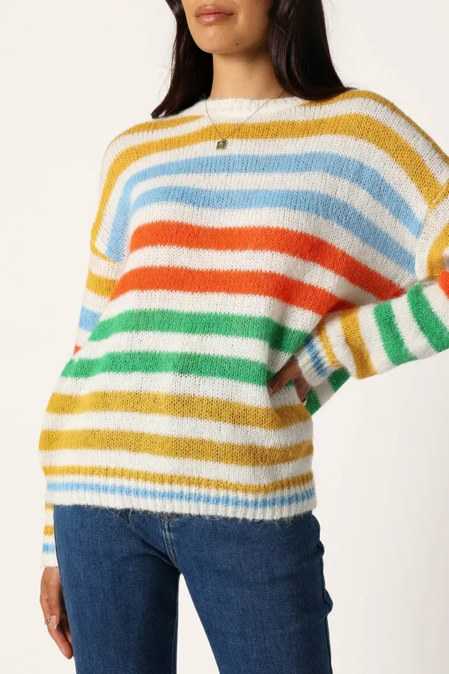 Women Sasha Multi Stripe Crewneck Knit Sweater Multi Sweaters Petal and Pup