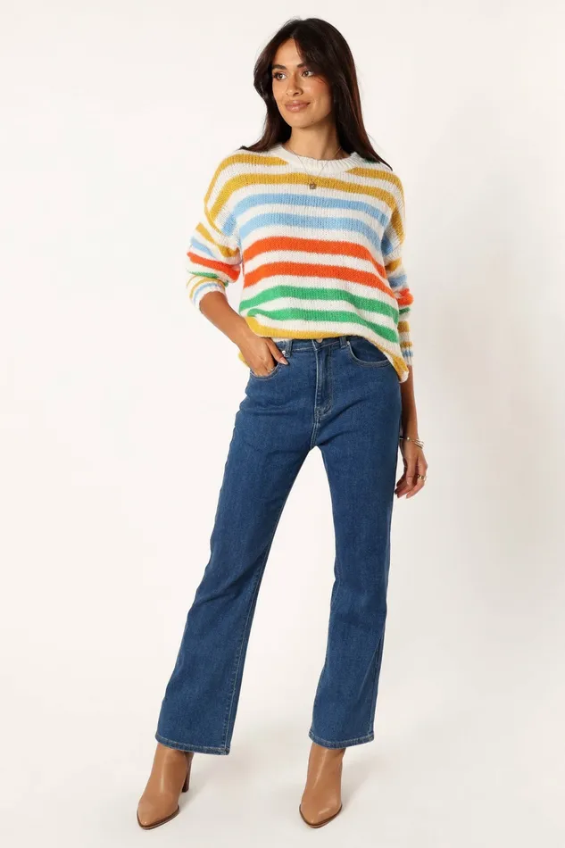 Women Sasha Multi Stripe Crewneck Knit Sweater Multi Sweaters Petal and Pup