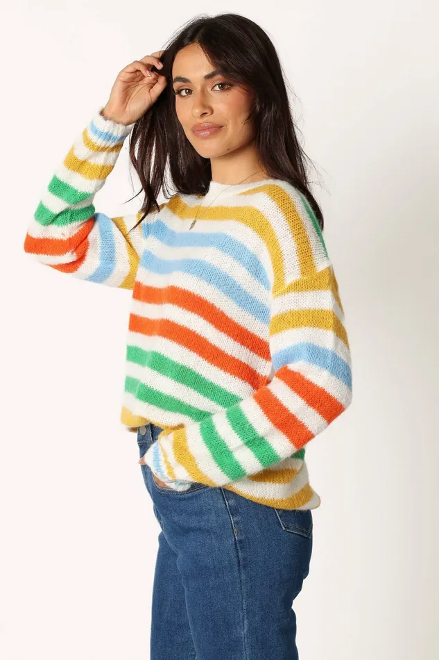 Women Sasha Multi Stripe Crewneck Knit Sweater Multi Sweaters Petal and Pup