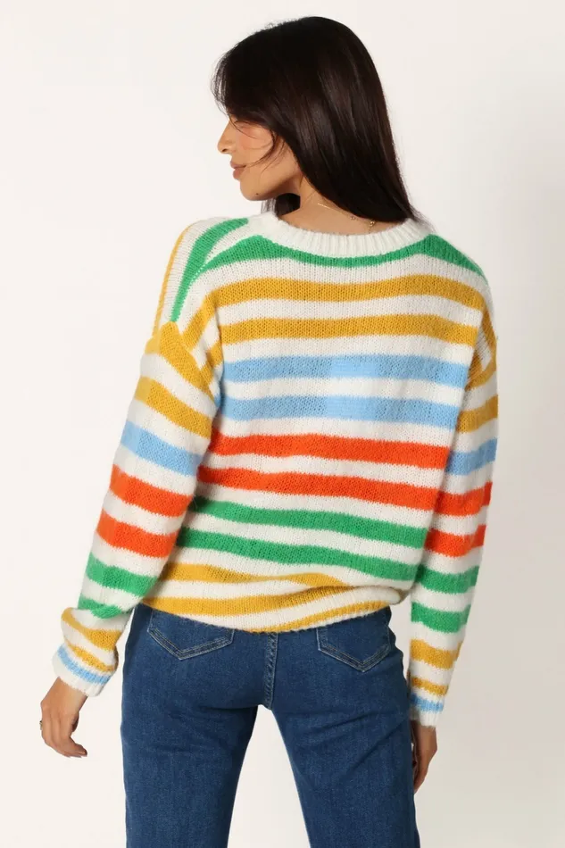 Women Sasha Multi Stripe Crewneck Knit Sweater Multi Sweaters Petal and Pup