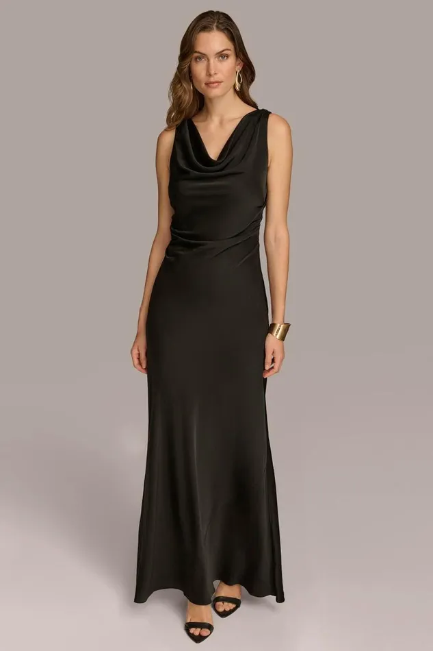 Women SATIN COWL NECK GOWN Black Donna Karan New York Dresses And Jumpsuits