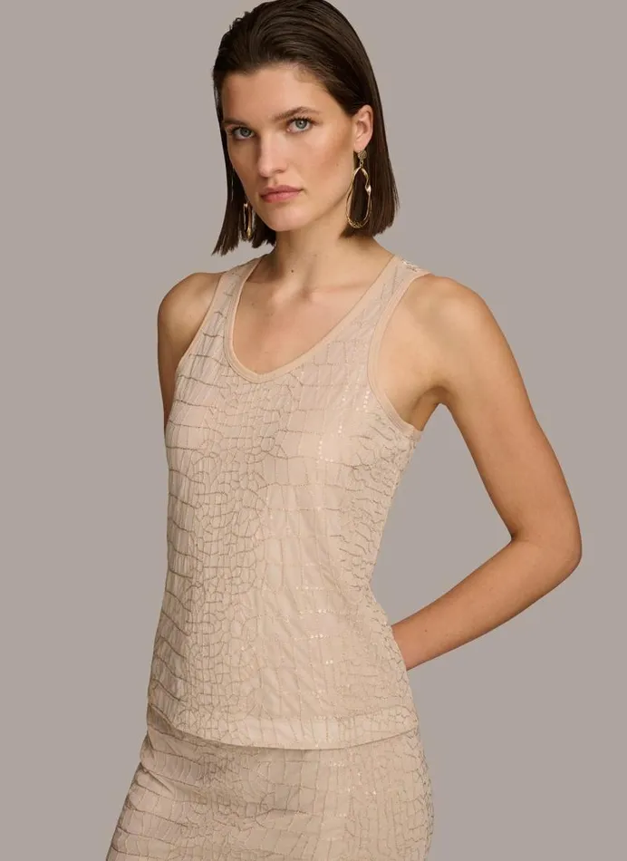 Women SEQUIN VNECK TANK Sand Donna Karan New York Sweaters And Tops