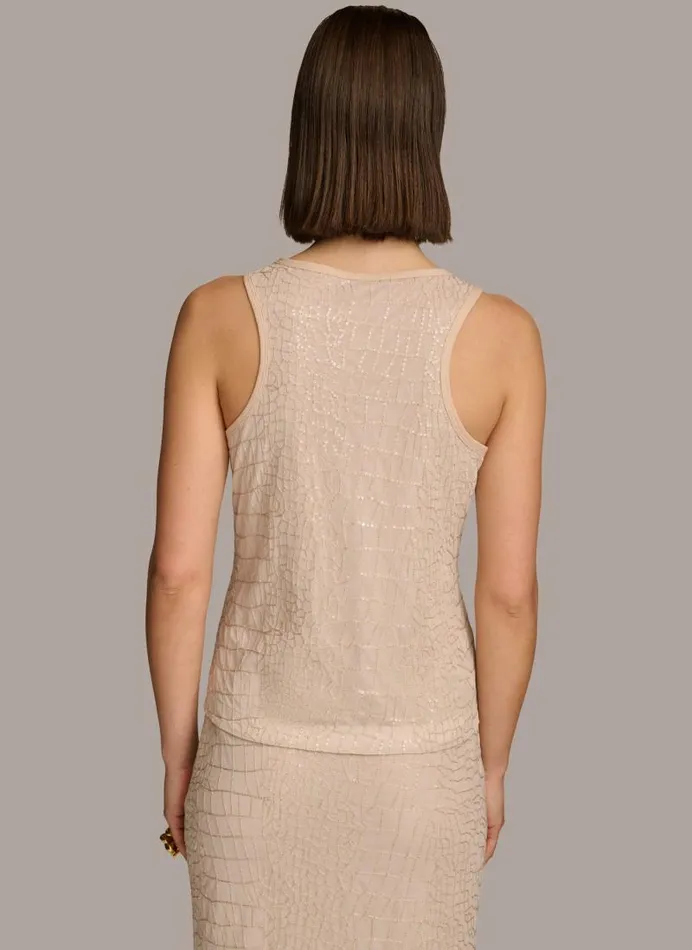 Women SEQUIN VNECK TANK Sand Donna Karan New York Sweaters And Tops Women SEQUIN VNECK TANK Sand Donna Karan New York Sweaters And Tops