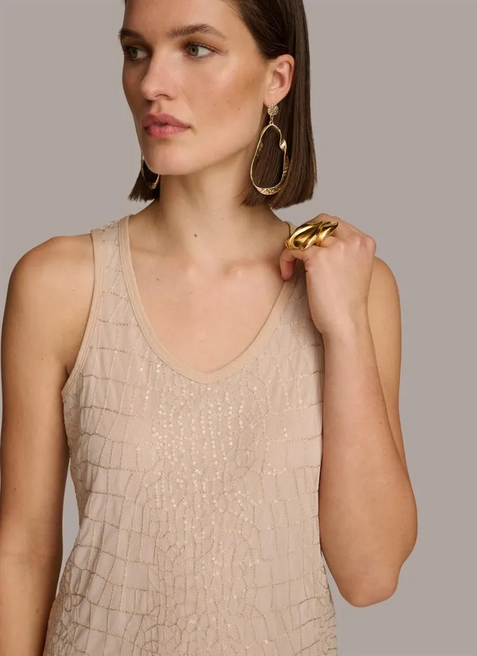 Women SEQUIN VNECK TANK Sand Donna Karan New York Sweaters And Tops Women SEQUIN VNECK TANK Sand Donna Karan New York Sweaters And Tops