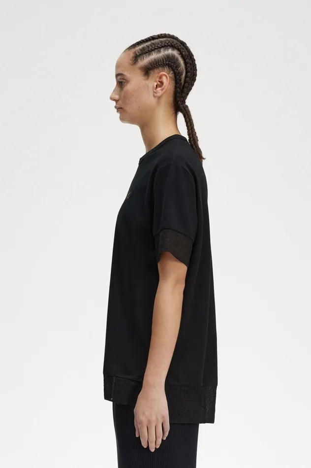 Women Sheer Trim Piqu TShirt Black Fred Perry TShirts and Tops
