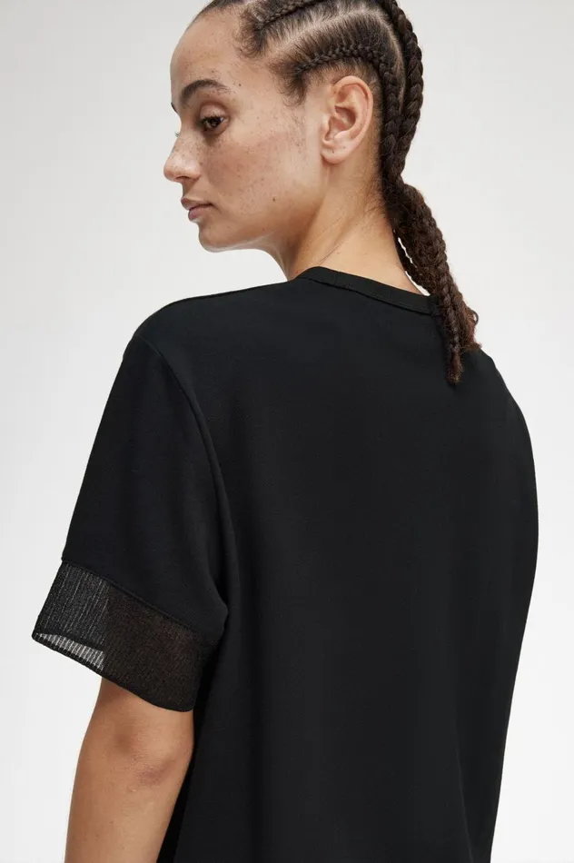 Women Sheer Trim Piqu TShirt Black Fred Perry TShirts and Tops