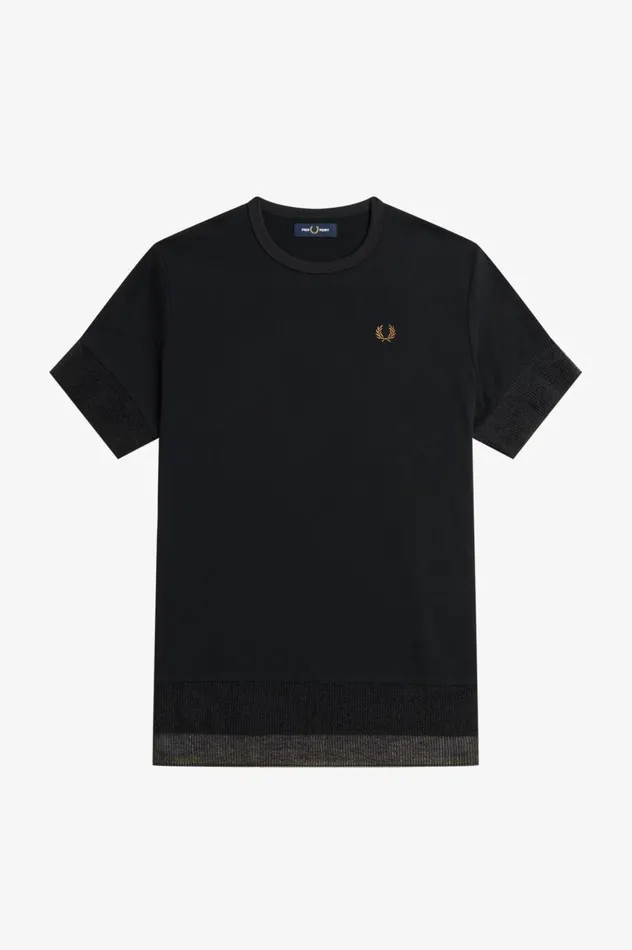 Women Sheer Trim Piqu TShirt Black Fred Perry TShirts and Tops