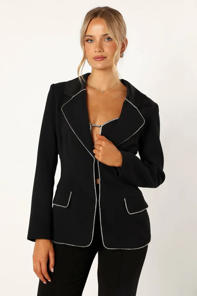 Women Shiloh Crystal Embellished Blazer Black Jackets and Coats Petal and Pup