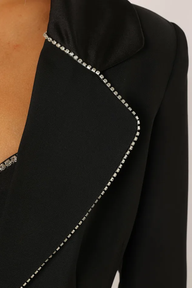 Women Shiloh Crystal Embellished Blazer Black Jackets and Coats Petal and Pup