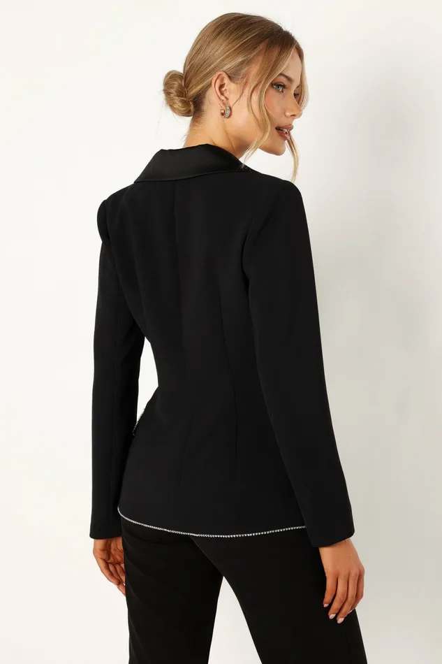 Women Shiloh Crystal Embellished Blazer Black Jackets and Coats Petal and Pup