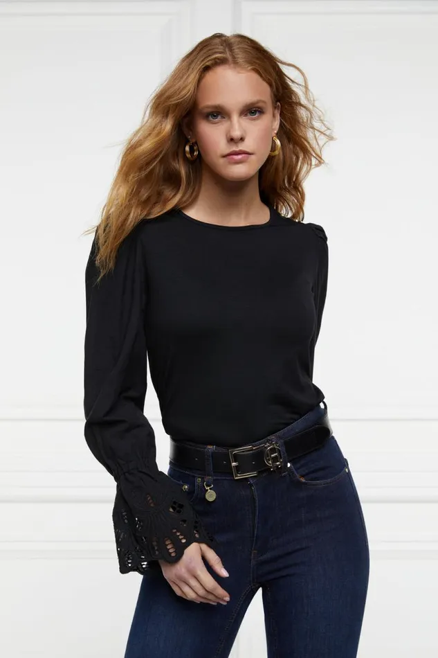 Women Shirts and Blouses Holland Cooper Francesca Jersey Blouse Black