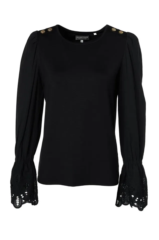 Women Shirts and Blouses Holland Cooper Francesca Jersey Blouse Black Women Shirts and Blouses Holland Cooper Francesca Jersey Blouse Black