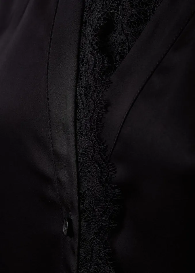 Women Shirts and Blouses Holland Cooper Lace VNeck Blouse Black Satin Women Shirts and Blouses Holland Cooper Lace VNeck Blouse Black Satin