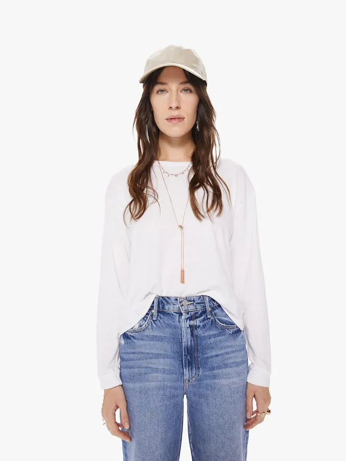 Women Shirts Mother Denim The LS Slouchy Cut Off White