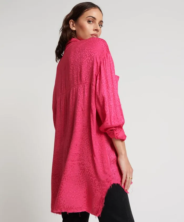 Women SHOCKING PINK JACQUARD LONGLINE SHIRT One Teaspoon Shirts Women SHOCKING PINK JACQUARD LONGLINE SHIRT One Teaspoon Shirts